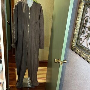 NWT Houston White Jumpsuit- Brown Suede overs zip with pockets Sz XXL